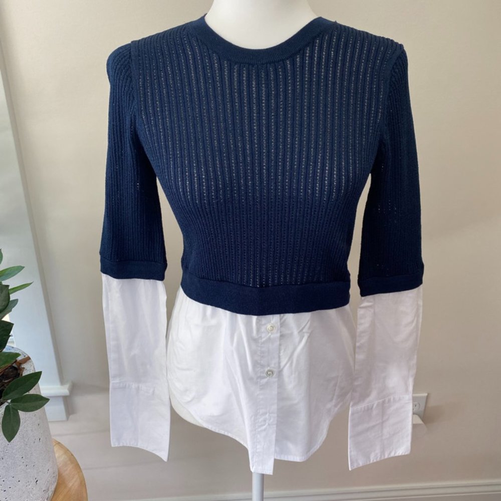 Veronica Beard MIXED MEDIA SWEATER (Navy)